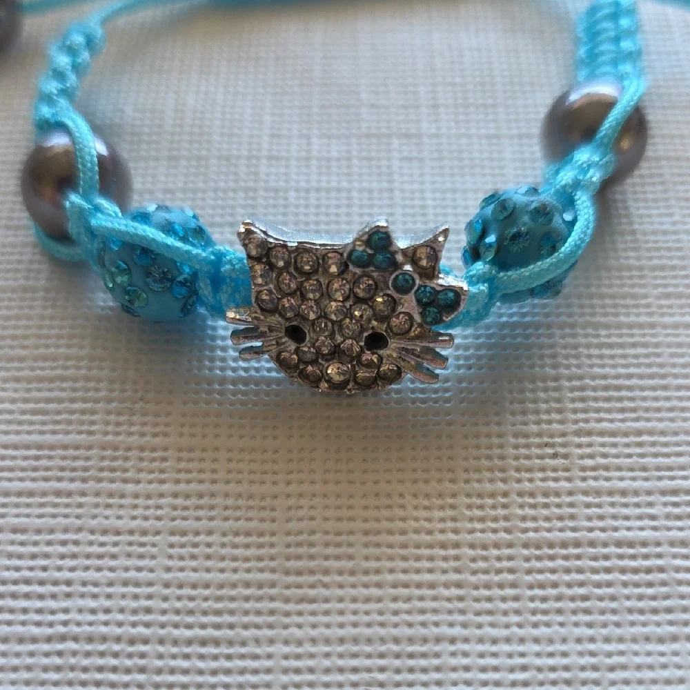 Cute Blue Beaded Bracelet with Cat Charm